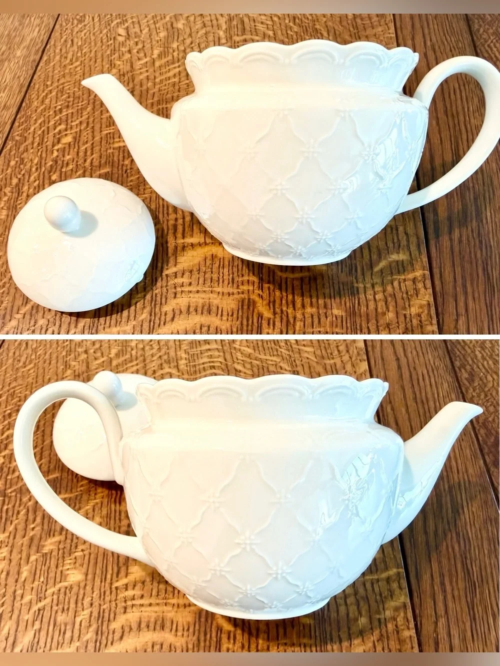 Vintage Grace’s Teawear Embossed Lattice Scalloped Rim Porcelain Off White